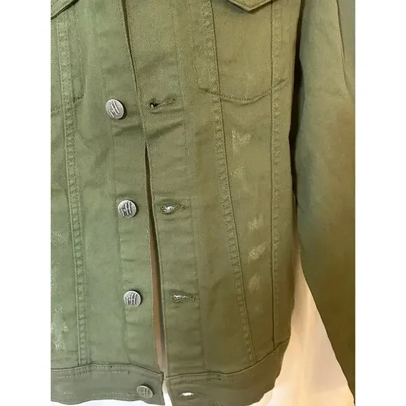 Olive Utility Denim Jacket Rugged Casual Layer Gift Ready Men’s L - Picture 5 of 8